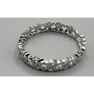 Bracelet Silver Tone All Hearts Spring Cuff Fits Best on a 7" or Less Wrist